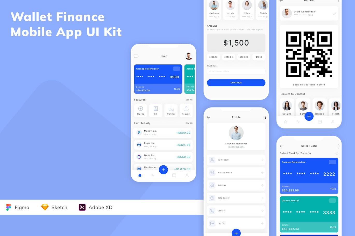 钱包金融移动应用App UI Kit (SKETCH,FIG,XD)