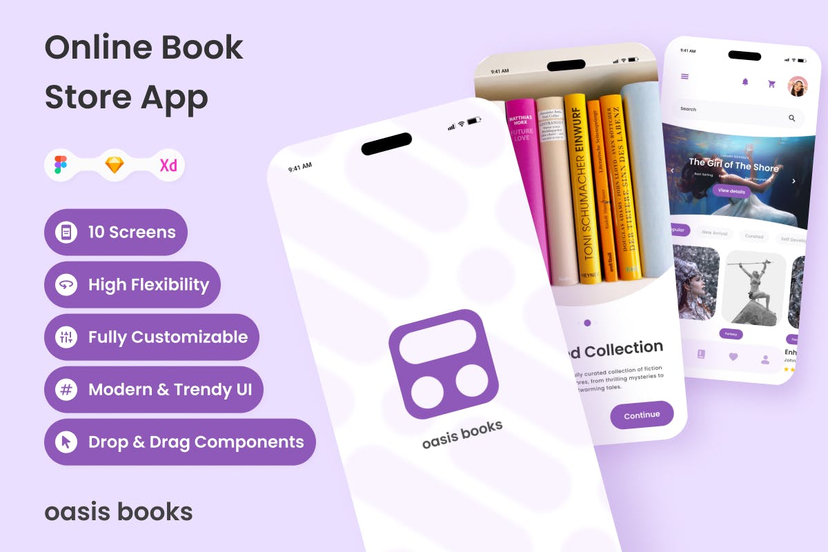 在线书店移动应用App UI Kit (FIG,SKETCH,XD)