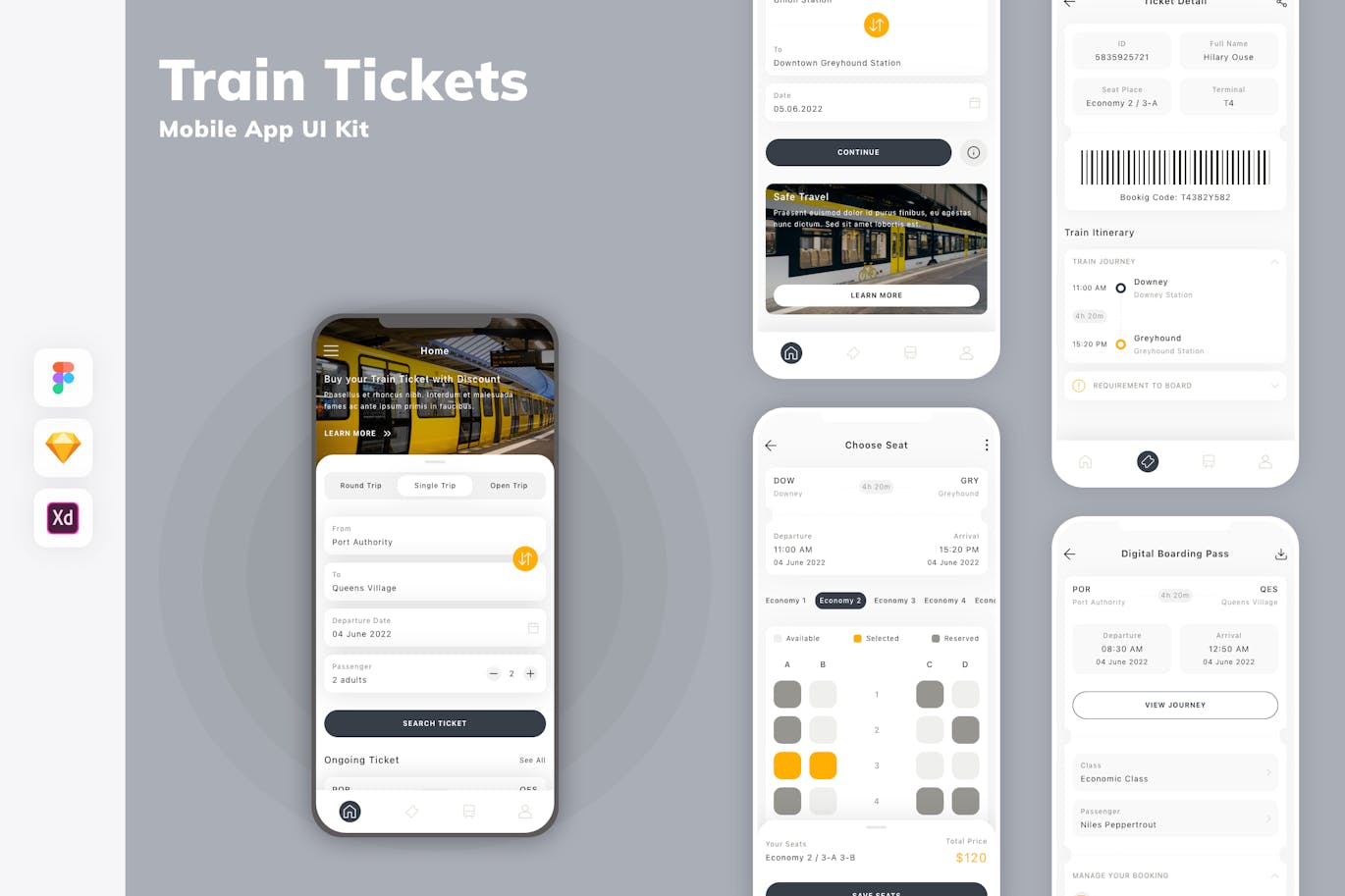 火车票移动应用 App UI Kit (SKETCH,FIG,XD)
