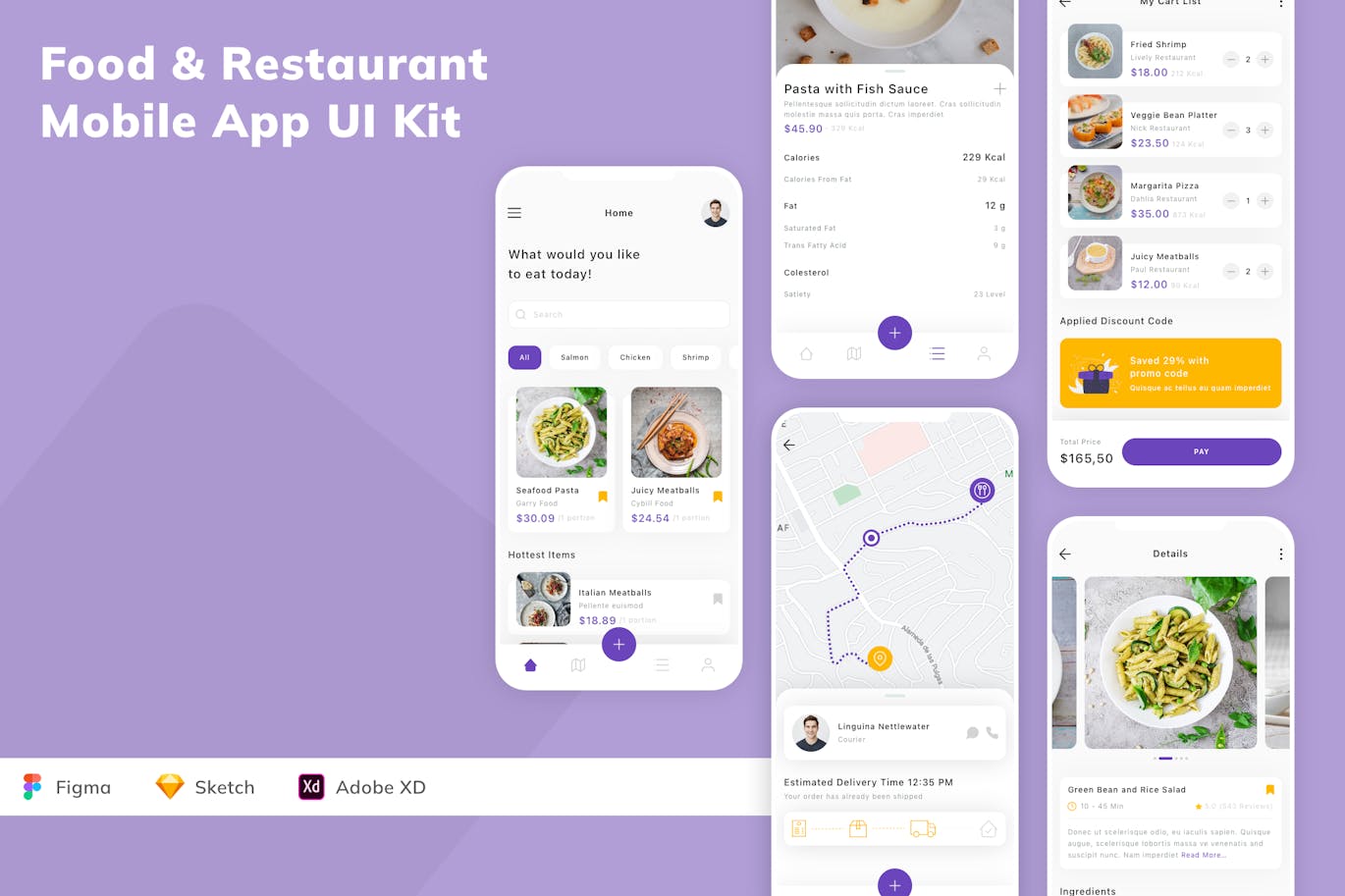 食品和餐厅移动应用App UI Kit (SKETCH,FIG,XD)