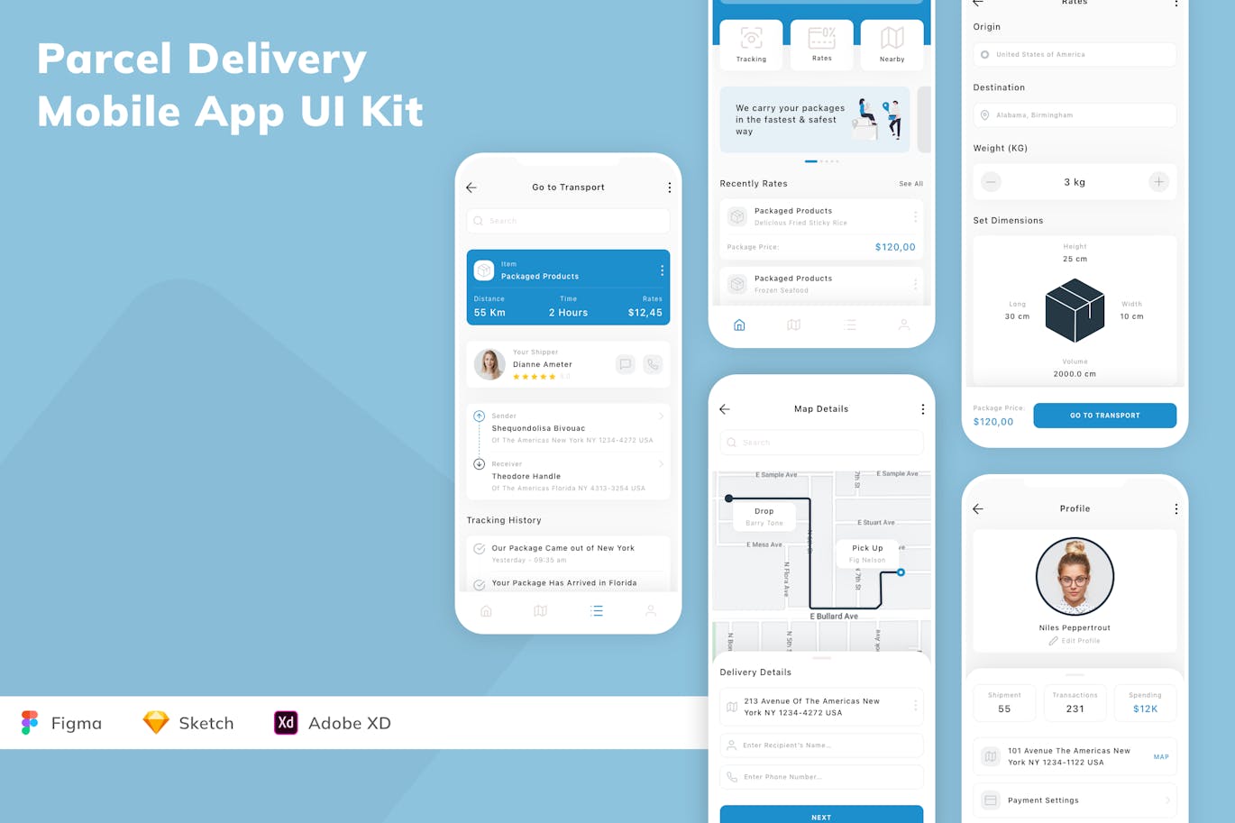 包裹递送移动应用App UI Kit (SKETCH,FIG,XD)