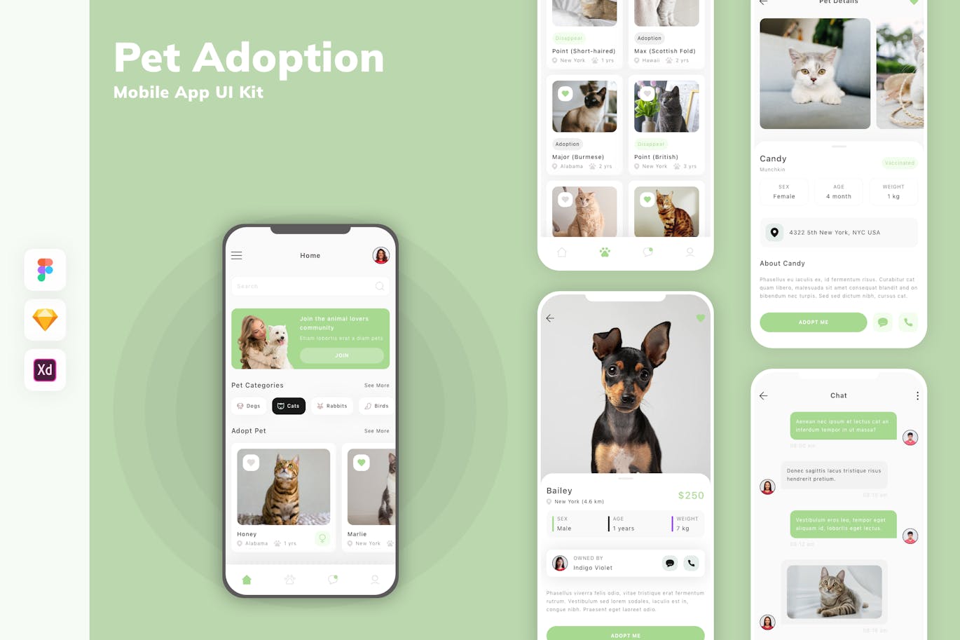 宠物收养移动应用 App UI Kit (SKETCH,FIG,XD)