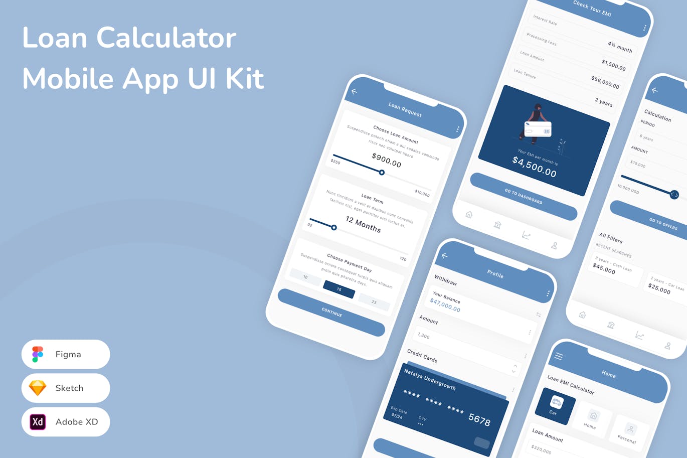 贷款计算器移动应用App UI Kit (SKETCH,FIG,XD)