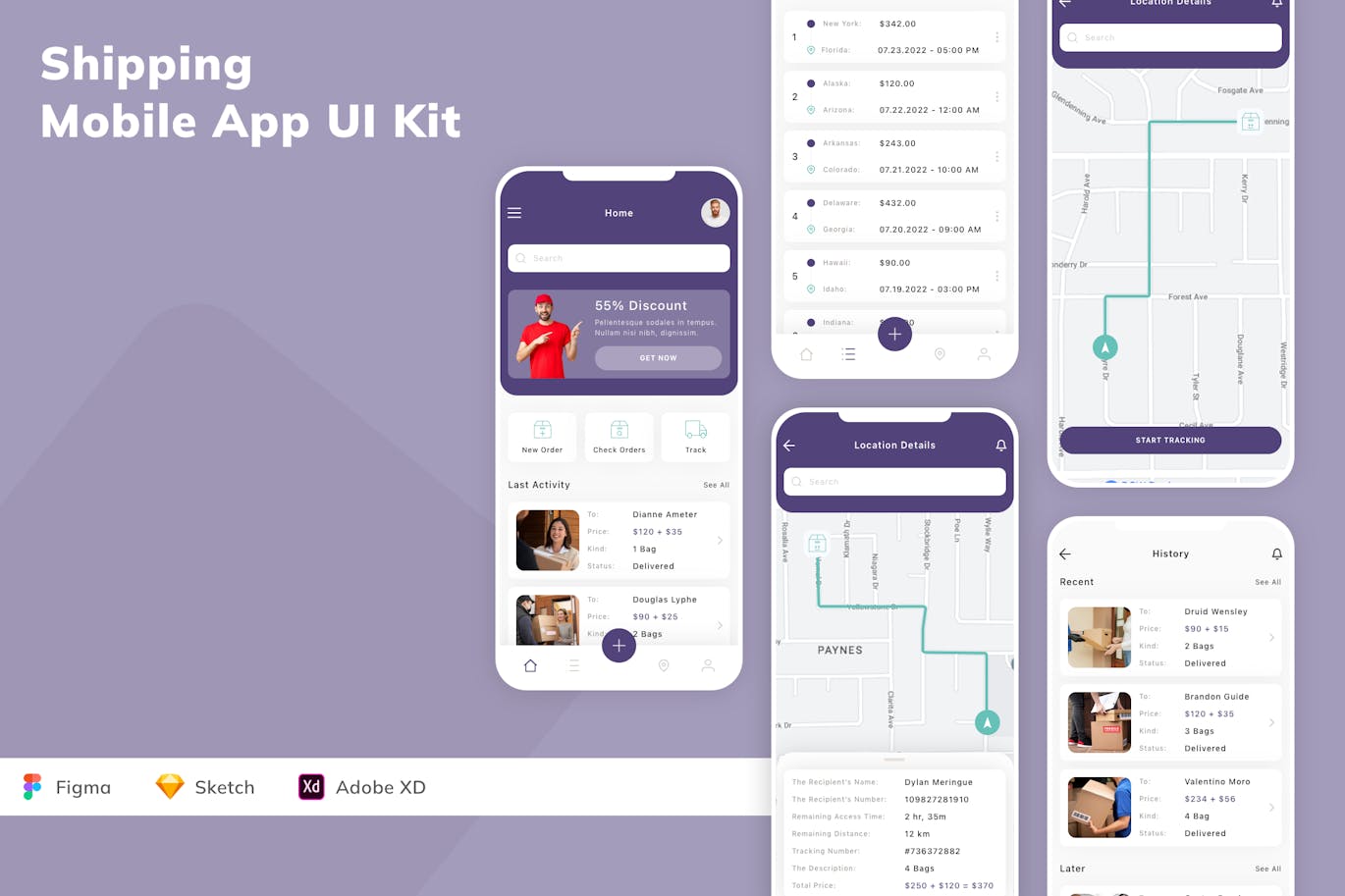 运送移动应用App UI Kit (SKETCH,FIG,XD)