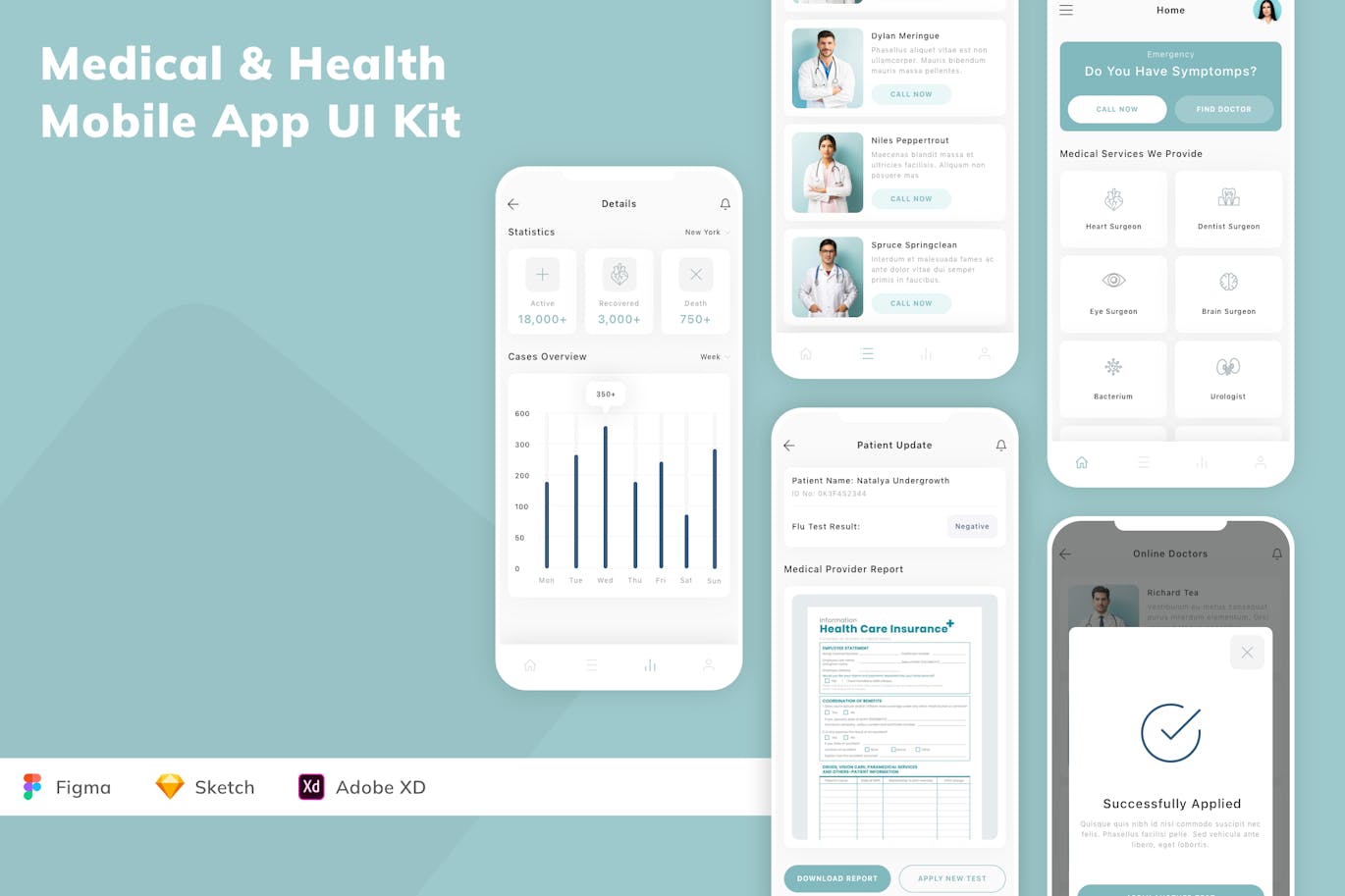 医疗与健康移动应用App UI Kit (SKETCH,FIG,XD)