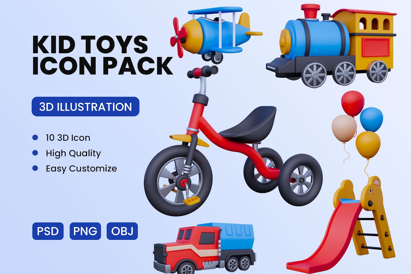 儿童玩具 3D 图标 (PNG,PSD,OBJ,FBX)