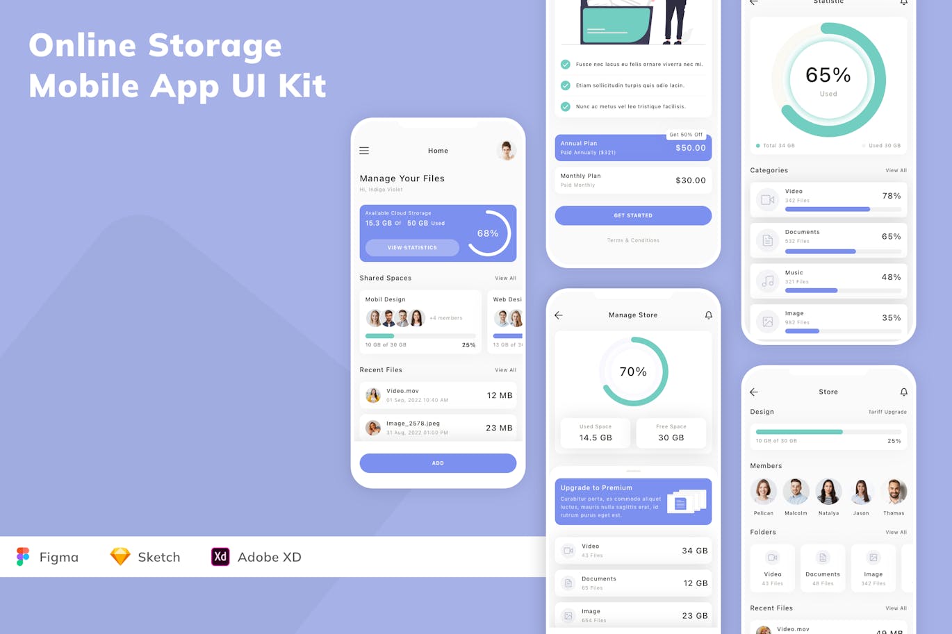 在线存储移动应用App UI Kit (SKETCH,FIG,XD)