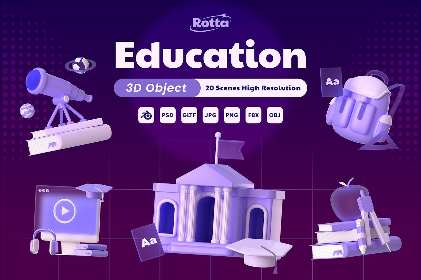 教育 3D 对象 (BLEND, GLTF, OBJ, FBX, PSD, PNG, JPG)
