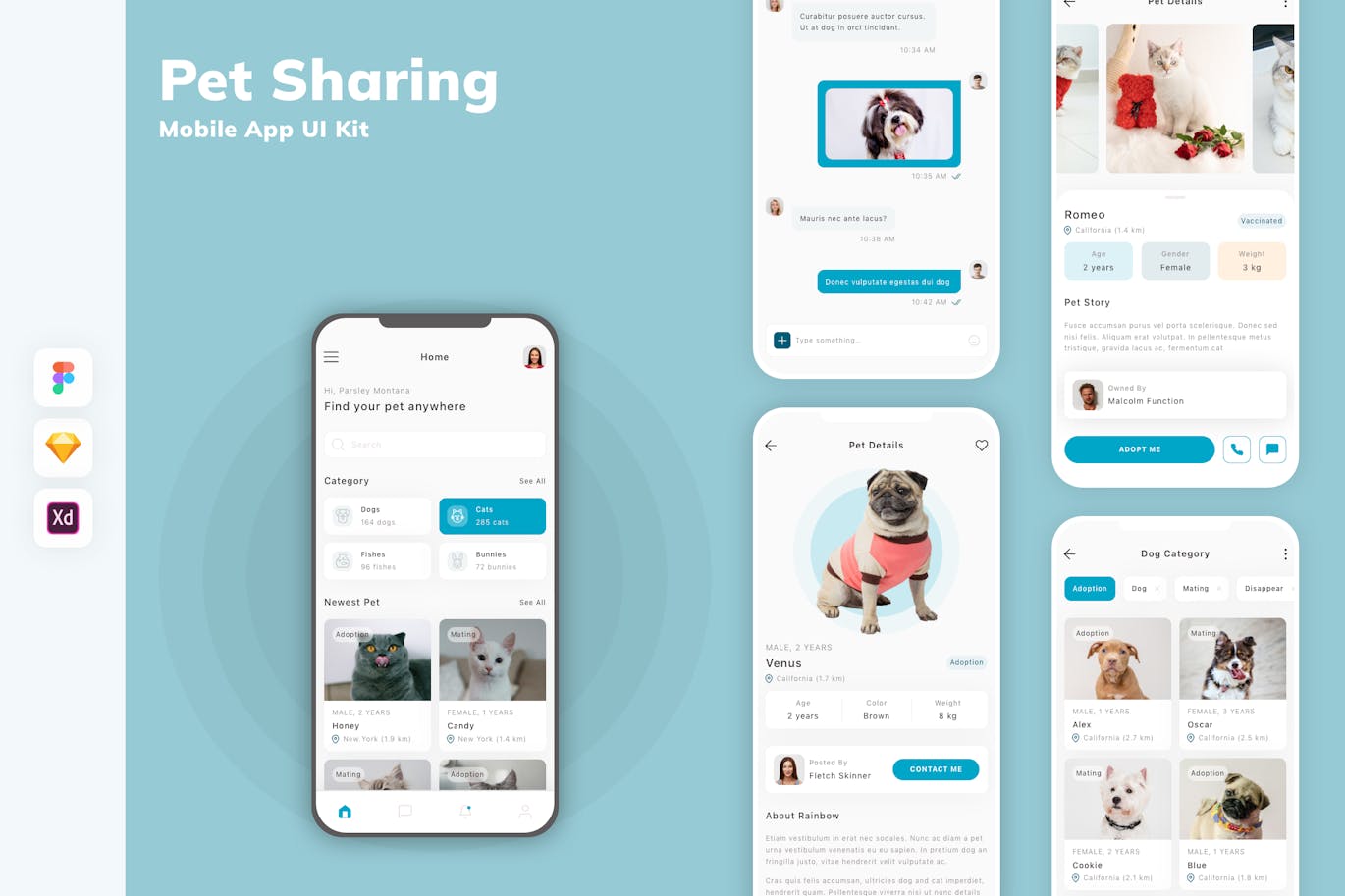 宠物共享移动应用 App UI Kit (SKETCH,FIG,XD)