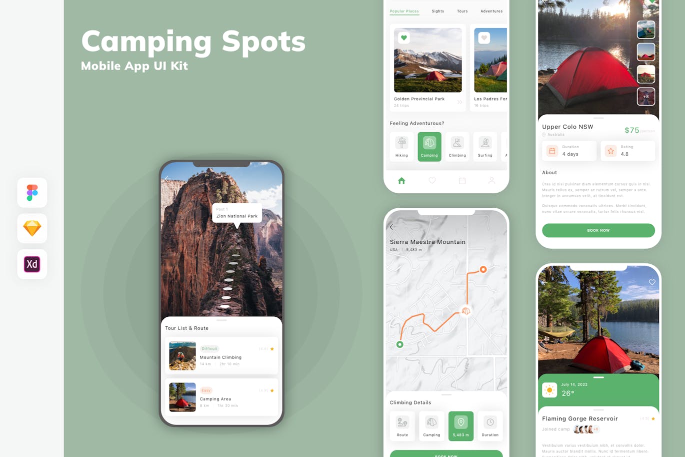 露营地移动应用App UI Kit (SKETCH,FIG,XD)