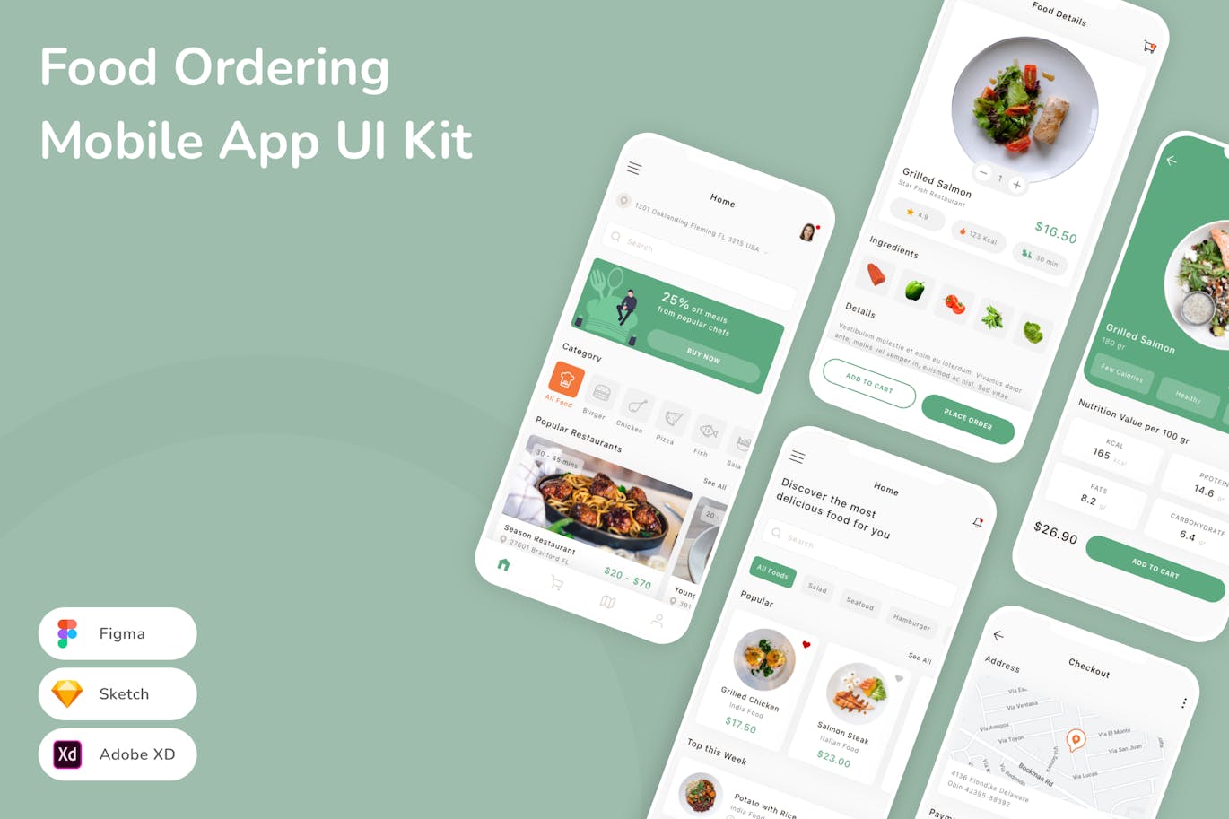 订餐移动应用 App UI Kit (SKETCH,FIG,XD)