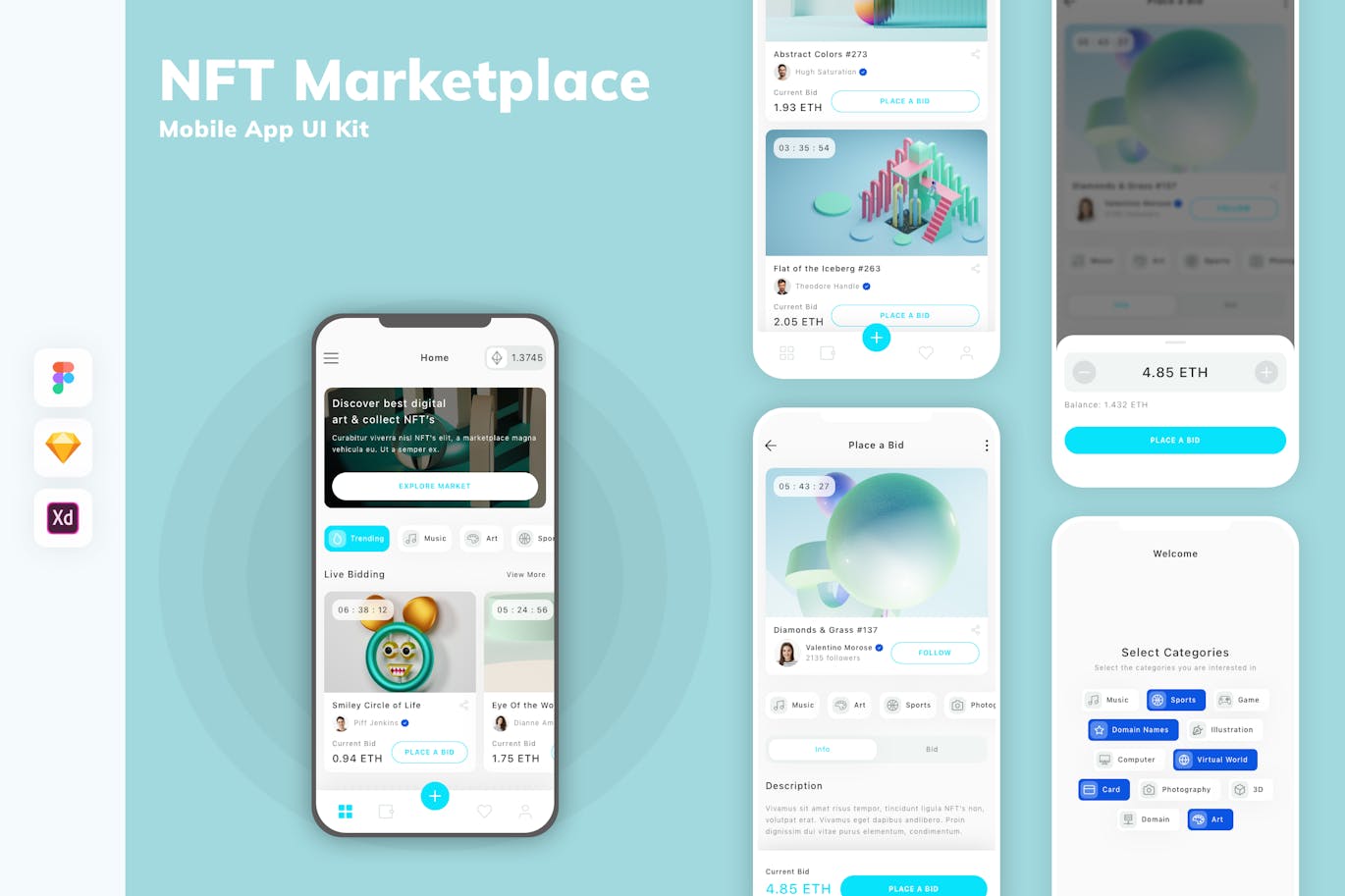 NFT 市场移动应用 App UI Kit (SKETCH,FIG,XD)