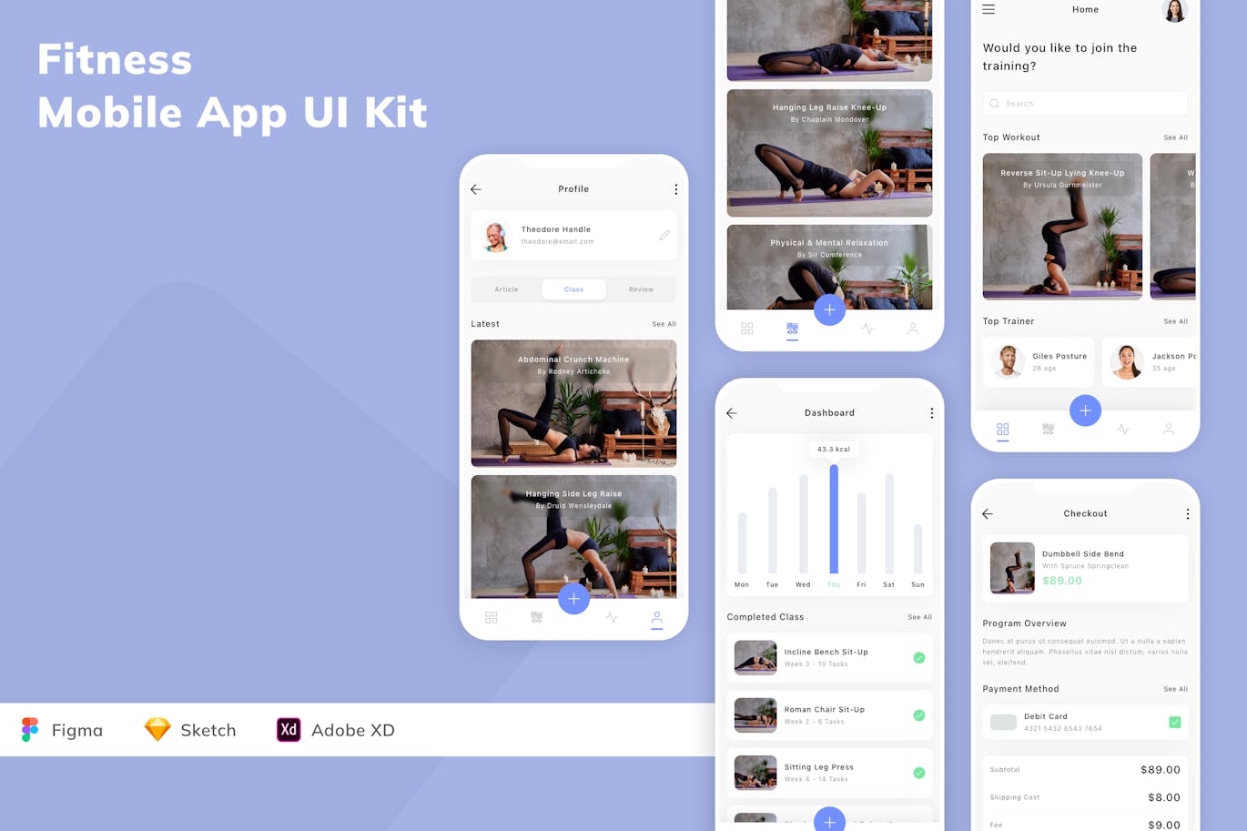 健身移动应用 App UI Kit (SKETCH,FIG,XD)