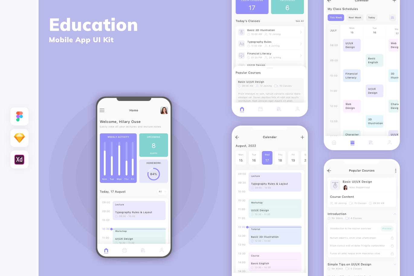 教育移动应用  App UI Kit (SKETCH,FIG,XD)