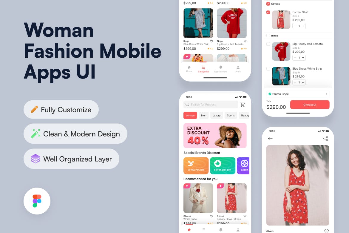 女性时尚电商移动应用 App UI Kit (FIG)