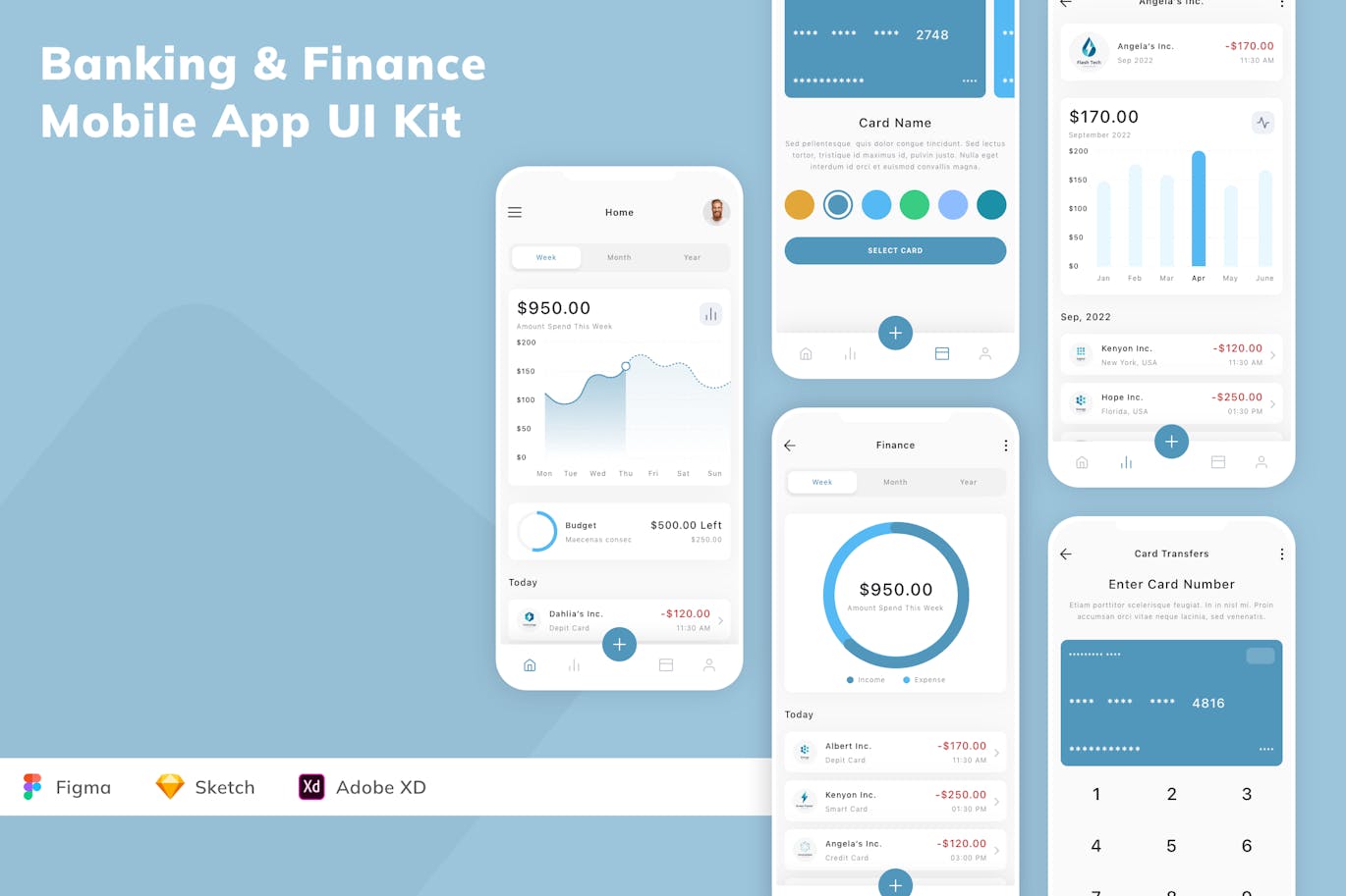 银行与金融移动应用 App UI Kit (SKETCH,FIG,XD)