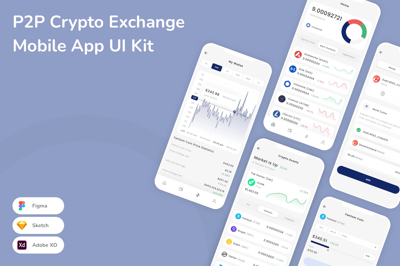 P2P 加密货币交易所移动应用App UI Kit (SKETCH,FIG,XD)