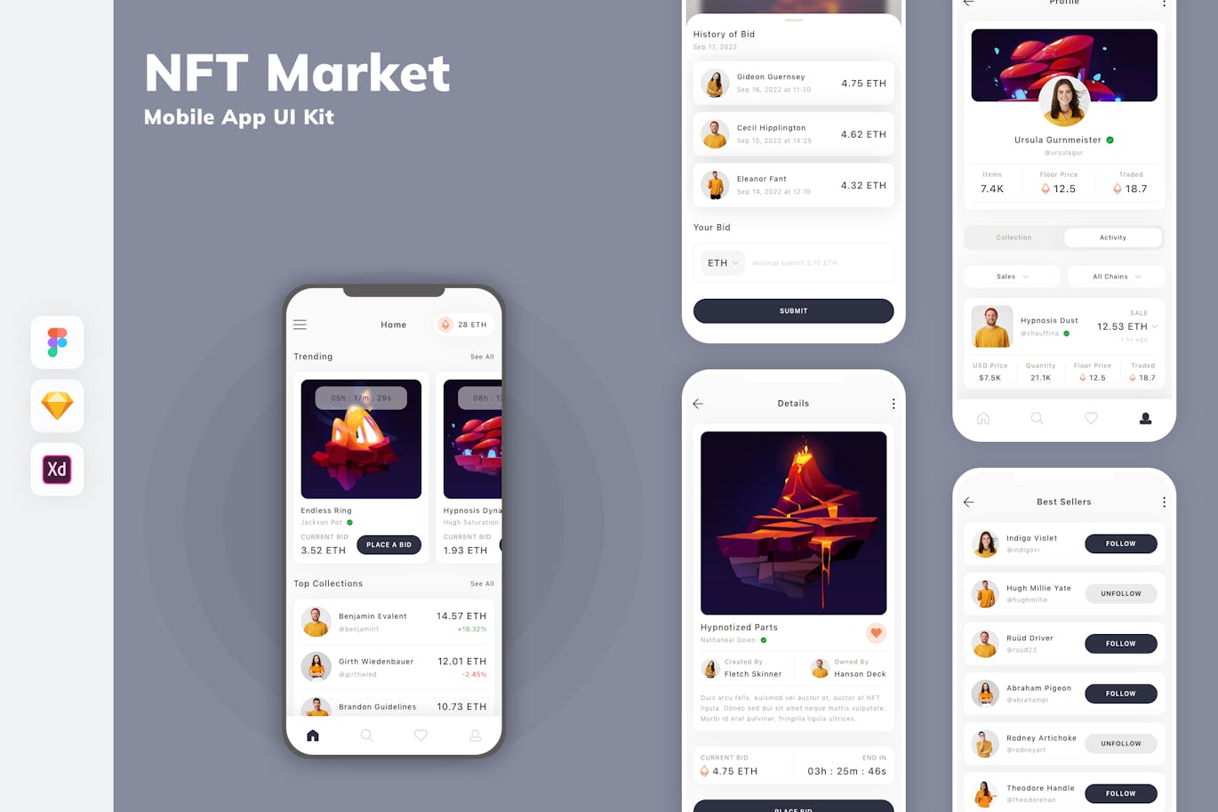 NFT 市场移动应用App UI Kit (SKETCH,FIG,XD)