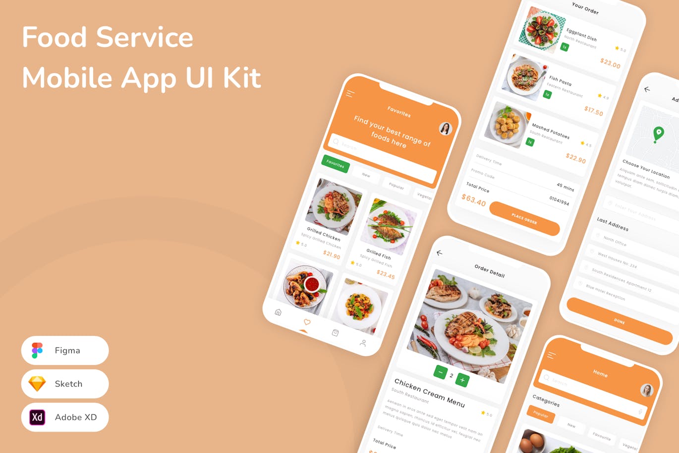 餐饮服务移动应用  App UI Kit (SKETCH,FIG,XD)