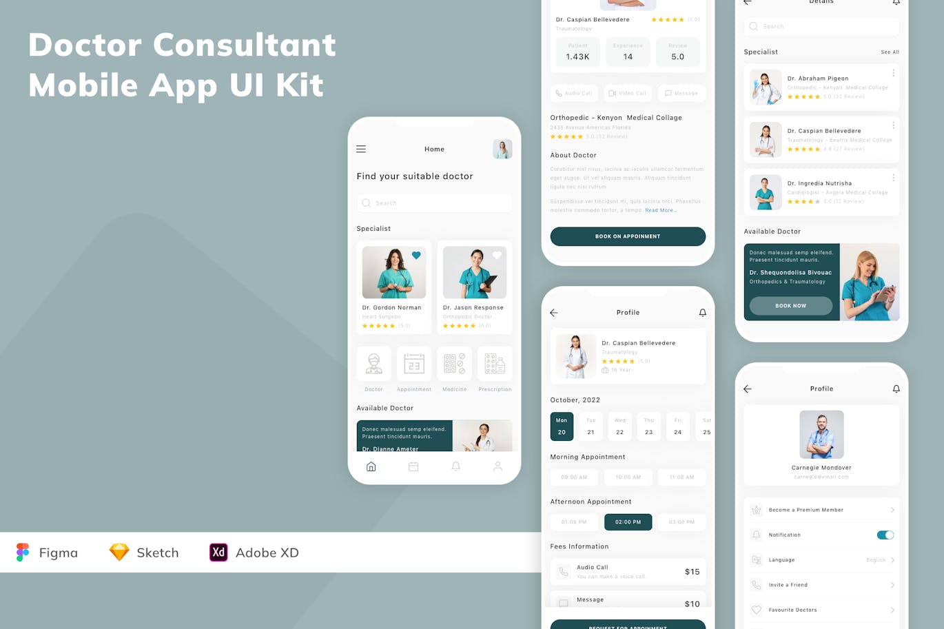 医生顾问移动应用  App UI Kit (SKETCH,FIG,XD)