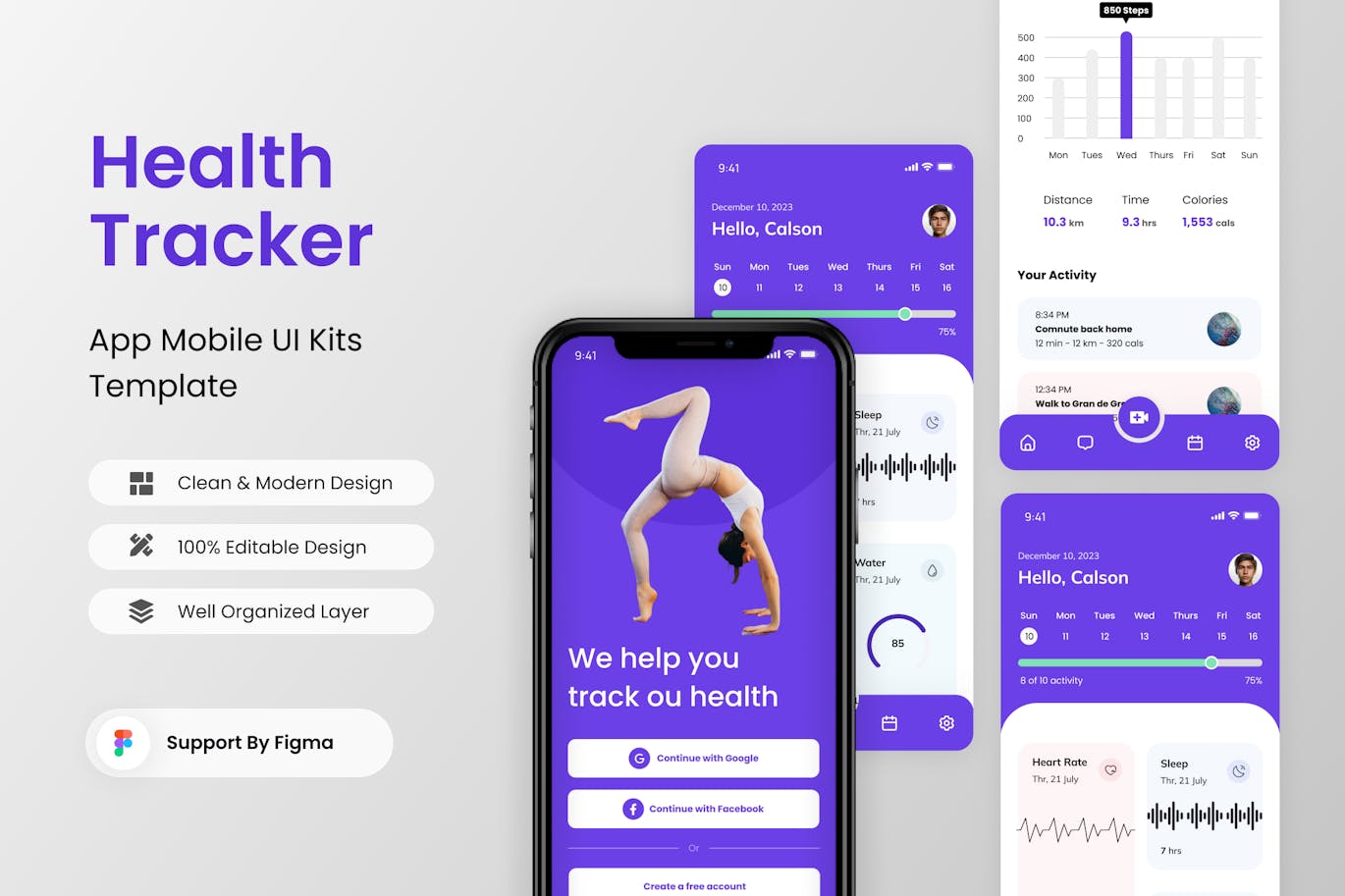 健康追踪移动应用 App UI Kit (FIG)