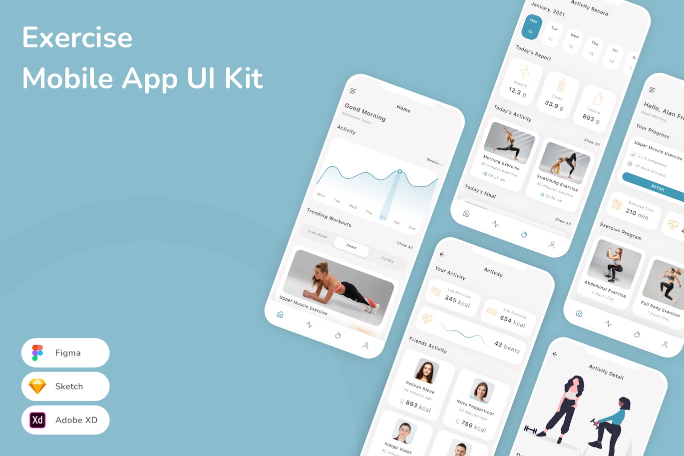 锻炼移动应用 App UI Kit (SKETCH,FIG,XD)