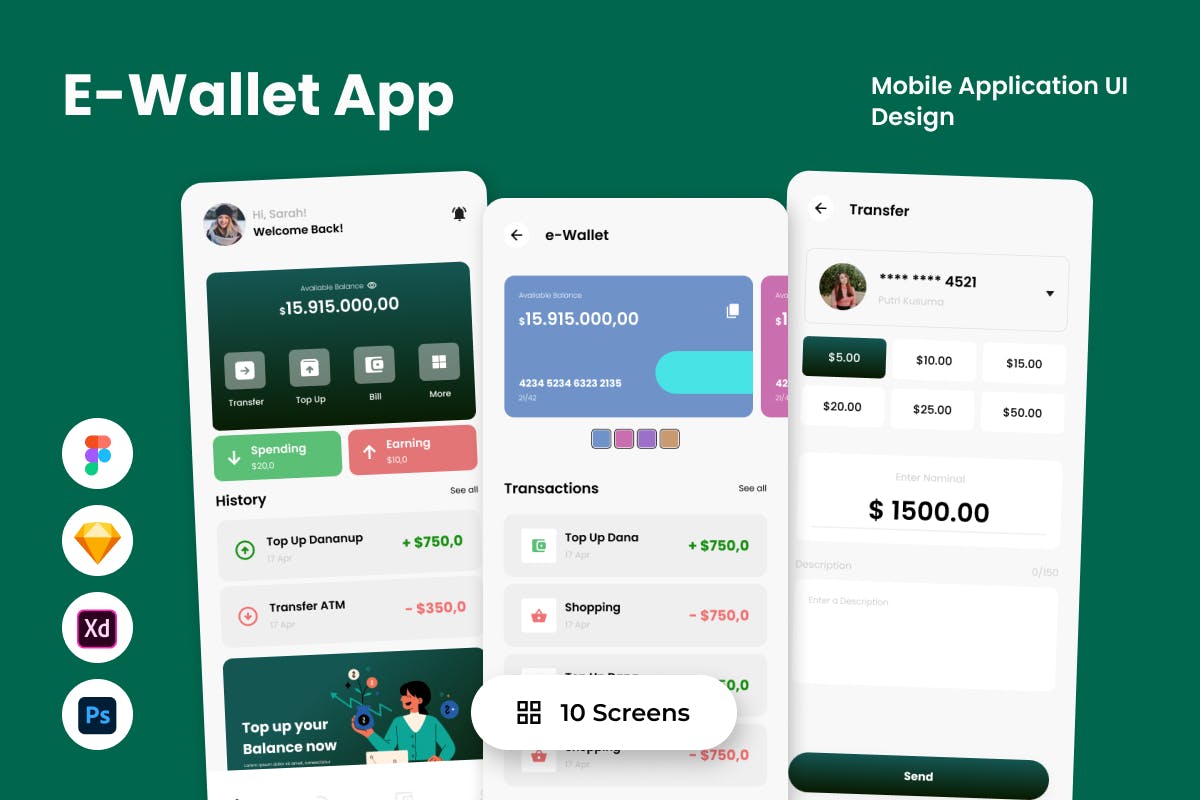 CoinEase – 电子钱包移动应用App UI Kit (FIG,PSD,SKETCH,XD)