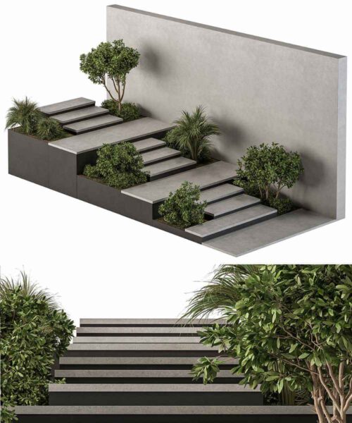 石阶和绿植组成的花园景观3D模型（OBJ,MAX）