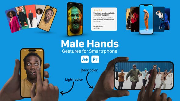 智能手机的男性手势视频手机设备样机AE模版 (AEP)