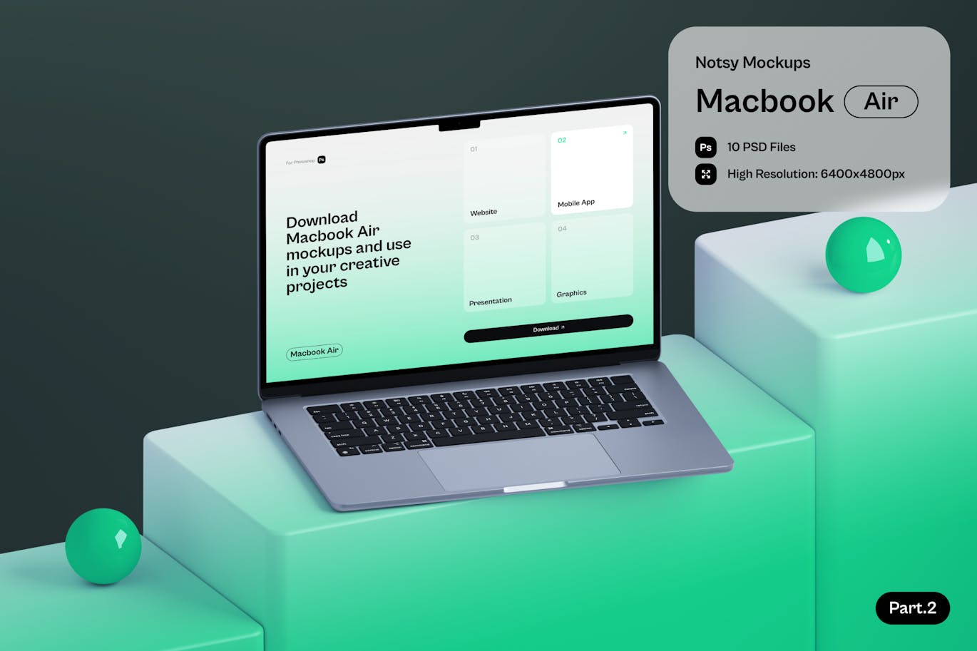Macbook Air 模型样机第 2 部分 (PSD,PNG)