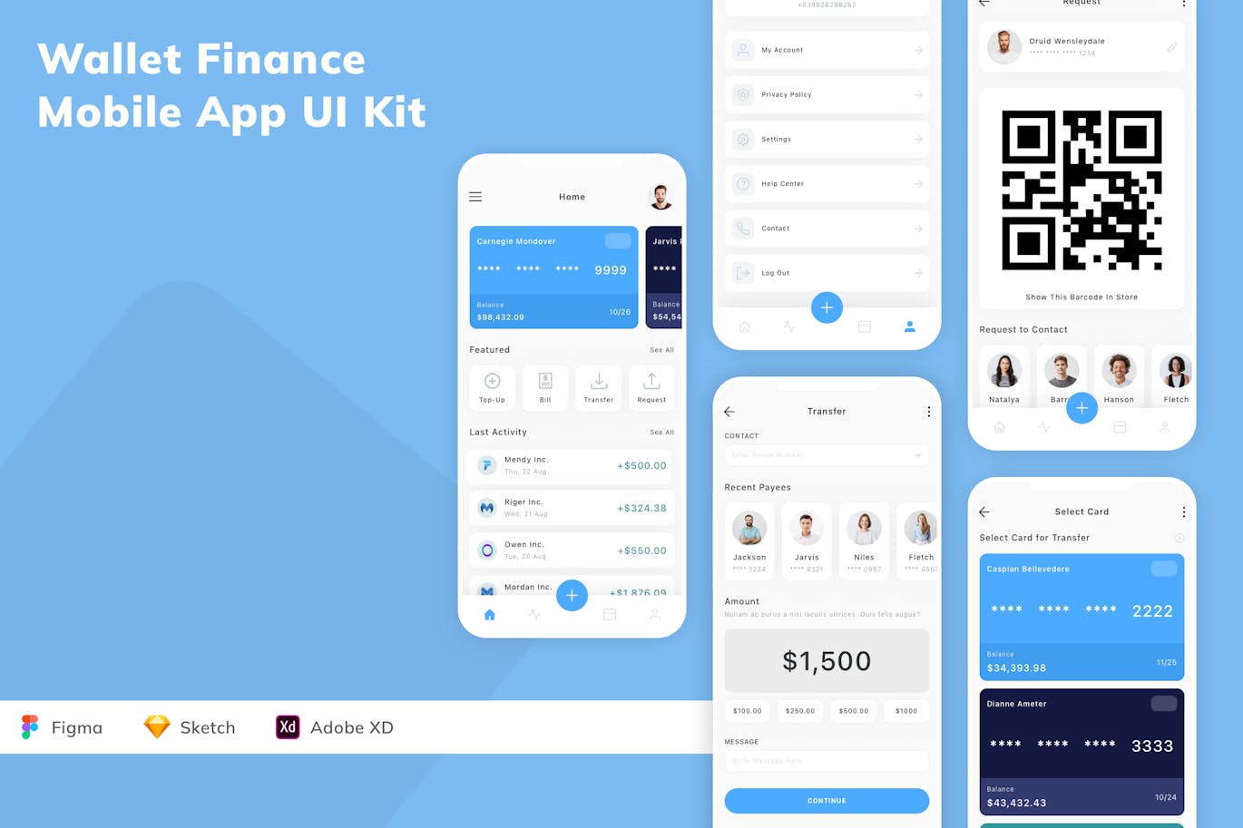 钱包金融移动应用 App UI Kit (SKETCH,FIG,XD)