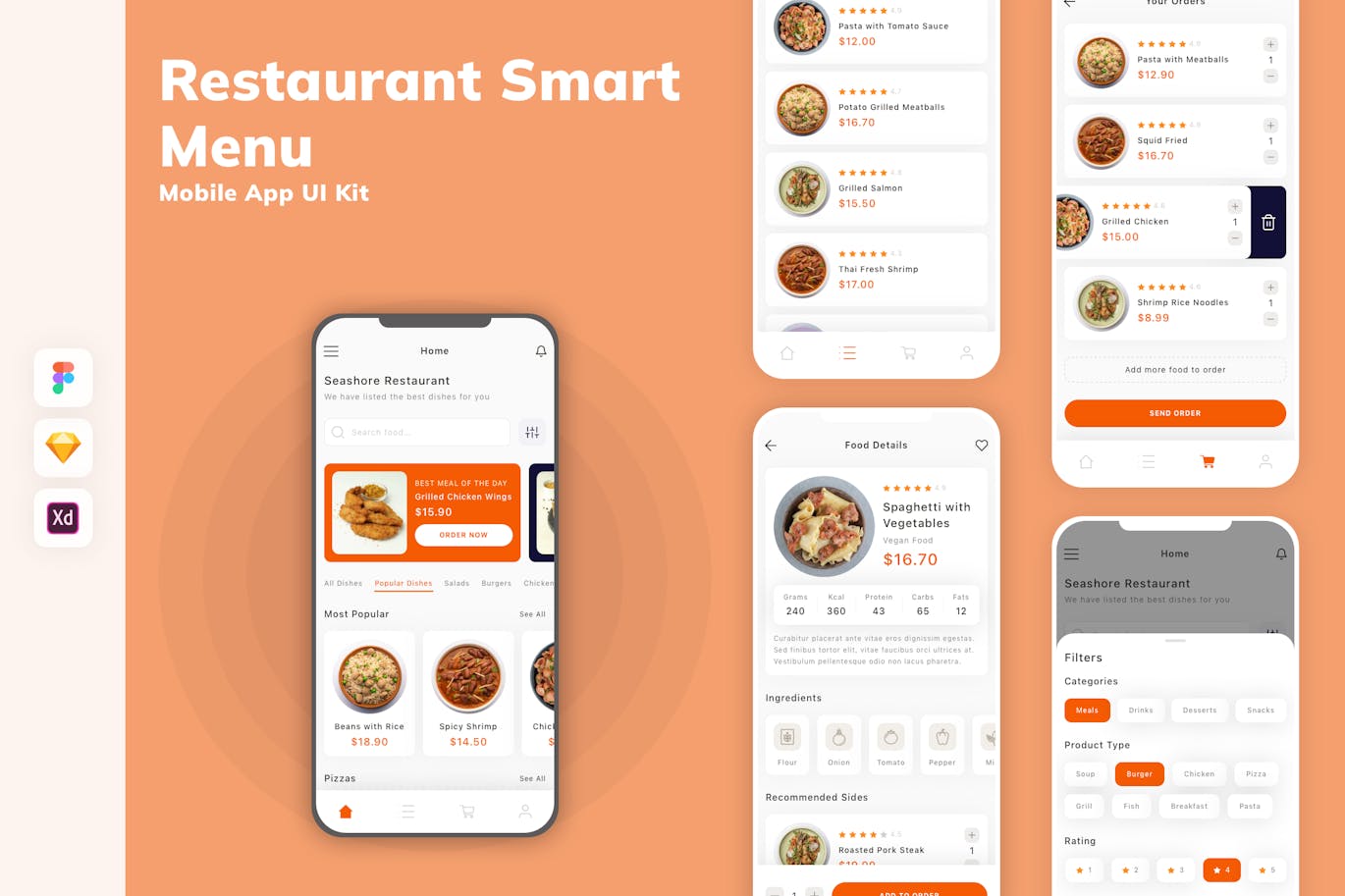 餐厅智能菜单移动应用App UI Kit (SKETCH,FIG,XD)