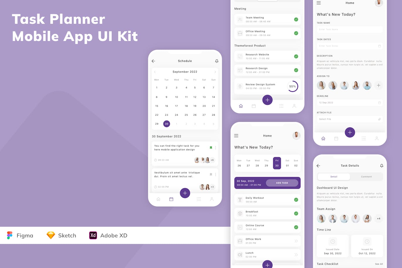 任务计划移动应用App UI Kit (SKETCH,FIG,XD)