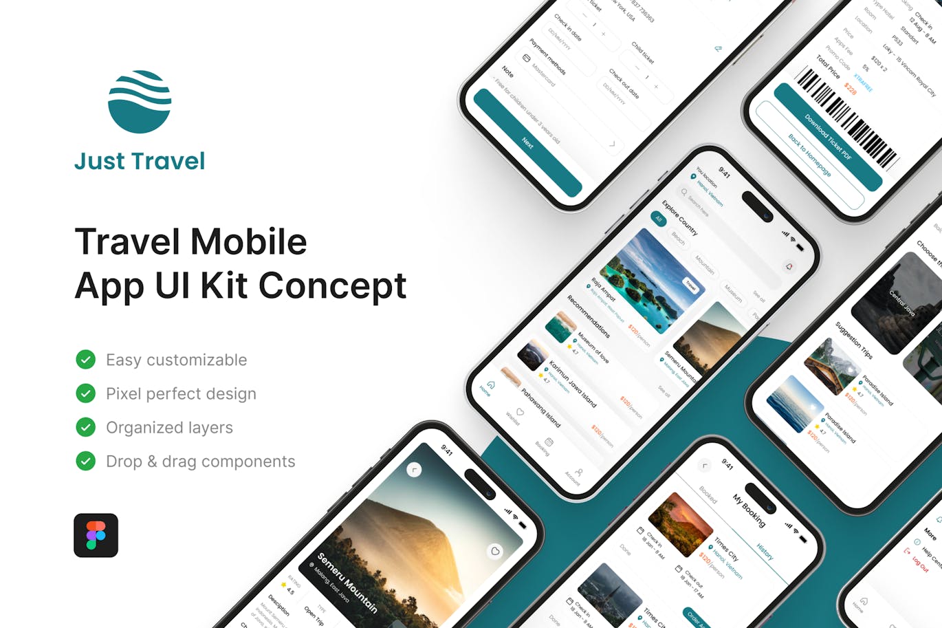 旅行移动应用 App UI Kit (FIG)