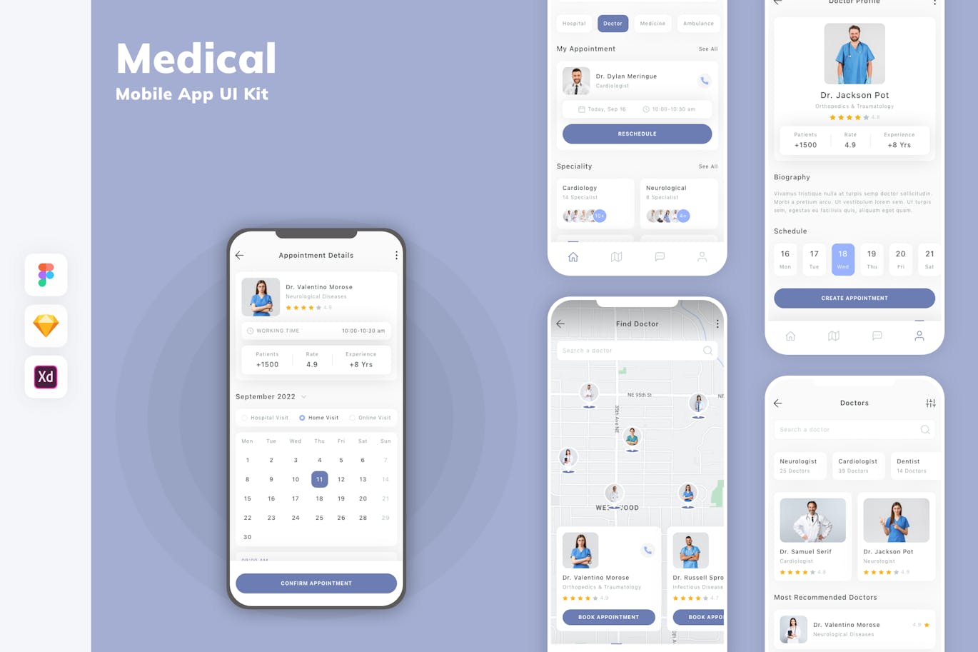 医疗移动应用App UI Kit (SKETCH,FIG,XD)