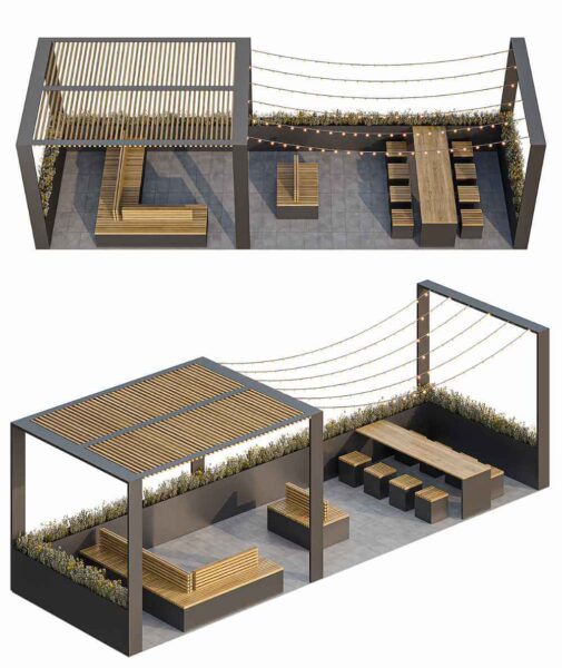 包含绿植和桌椅的城市小公园3D模型（FBX,MAX）
