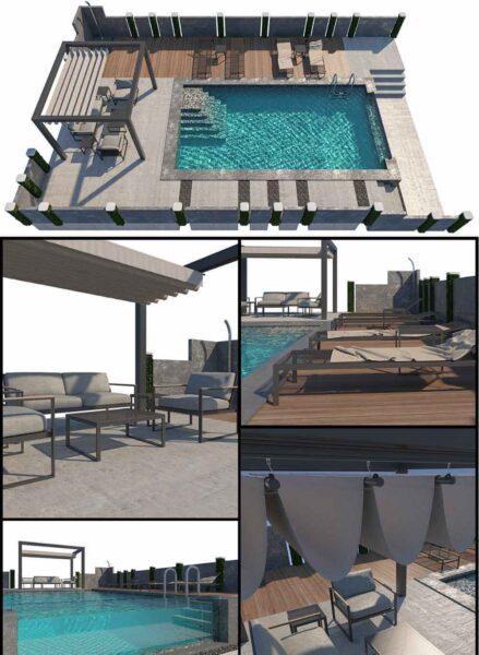 带凉亭的室外游泳池3D模型（FBX,MAX）