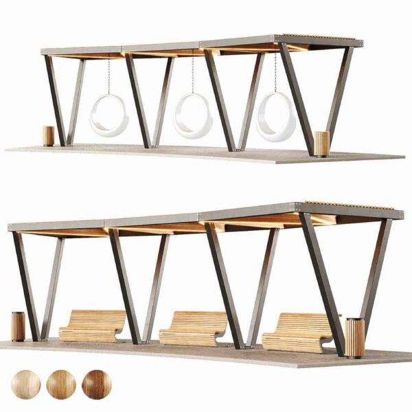 带秋千 长椅的公园凉亭 户外凉亭3D模型（OBJ,MAX）