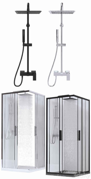 包含花洒 淋浴盆的玻璃淋浴间 浴室3D模型（OBJ,FBX,MAX）