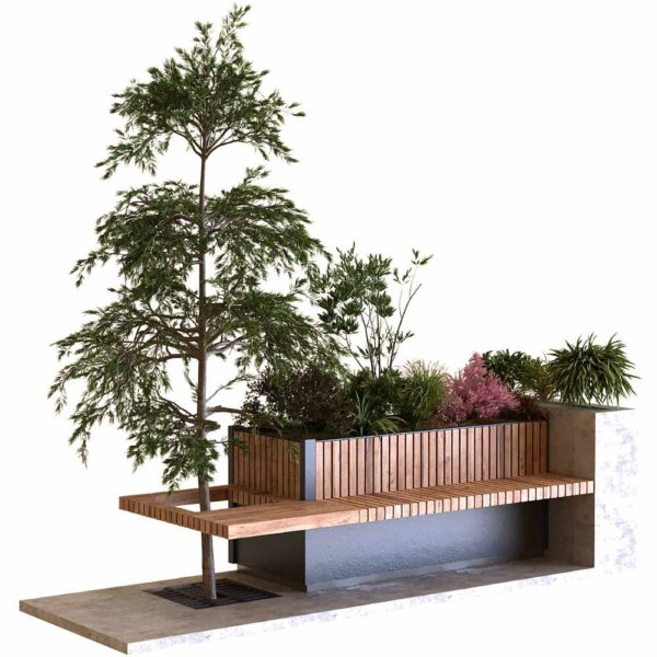 带长凳的室外绿植花坛3D模型（FBX,MAX）