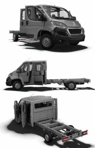 带内饰的2023款标致Peugeot Boxer CrCab 4035WBXL卡车3D模型（OBJ,FBX,MAX,LWO,C4D）