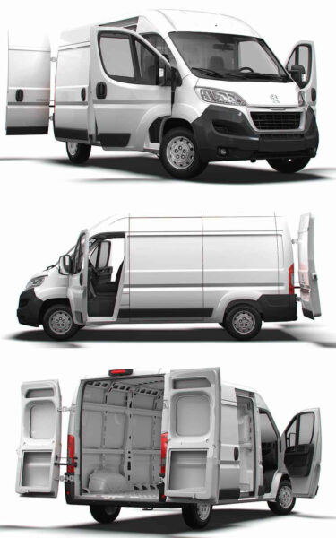 带内饰的2023款标致Peugeot Boxer L2H2货车 汽车3D模型（OBJ,FBX,MAX,LWO,C4D）