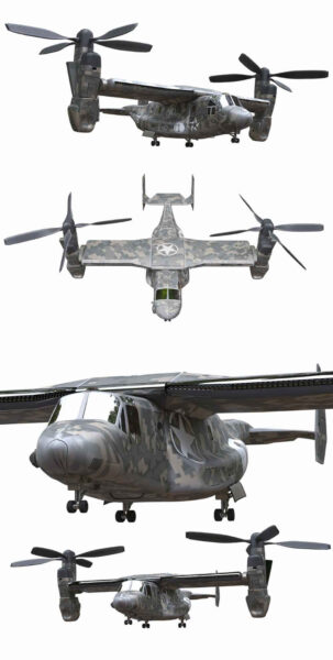 Bell Boeing V-22 Osprey鱼鹰式倾转旋翼机3D模型（OBJ,FBX,MAX）