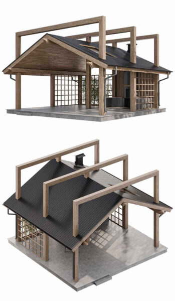 带烧烤台的木质凉亭3D模型（FBX,MAX）