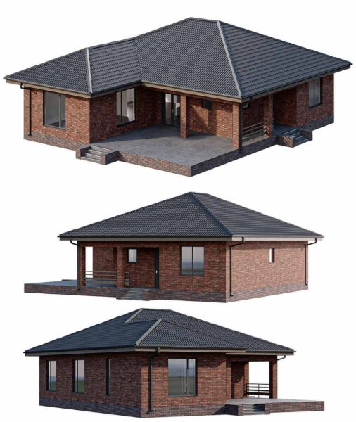 带露台的单层砖房 房屋 住宅 建筑3D模型（FBX,MAX）