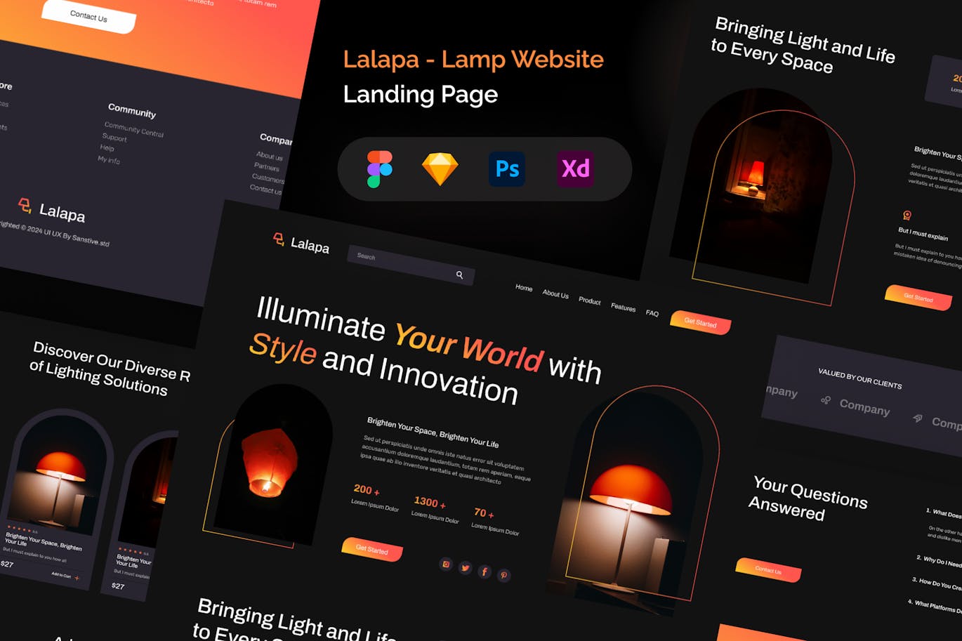 灯具着陆页网页UI模版 (FIG,SKETCH,XD,PSD)