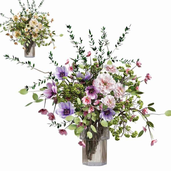 玻璃瓶中的花束和枝叶3D模型（OBJ,MAX）