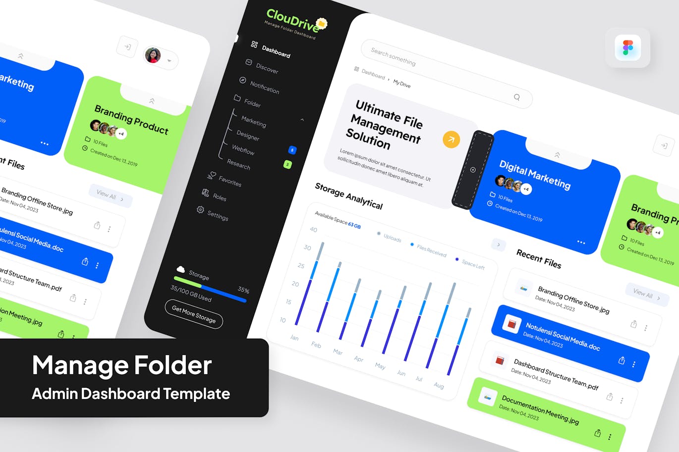 云盘 – 管理文件夹管理仪表板网页模板 (FIG)