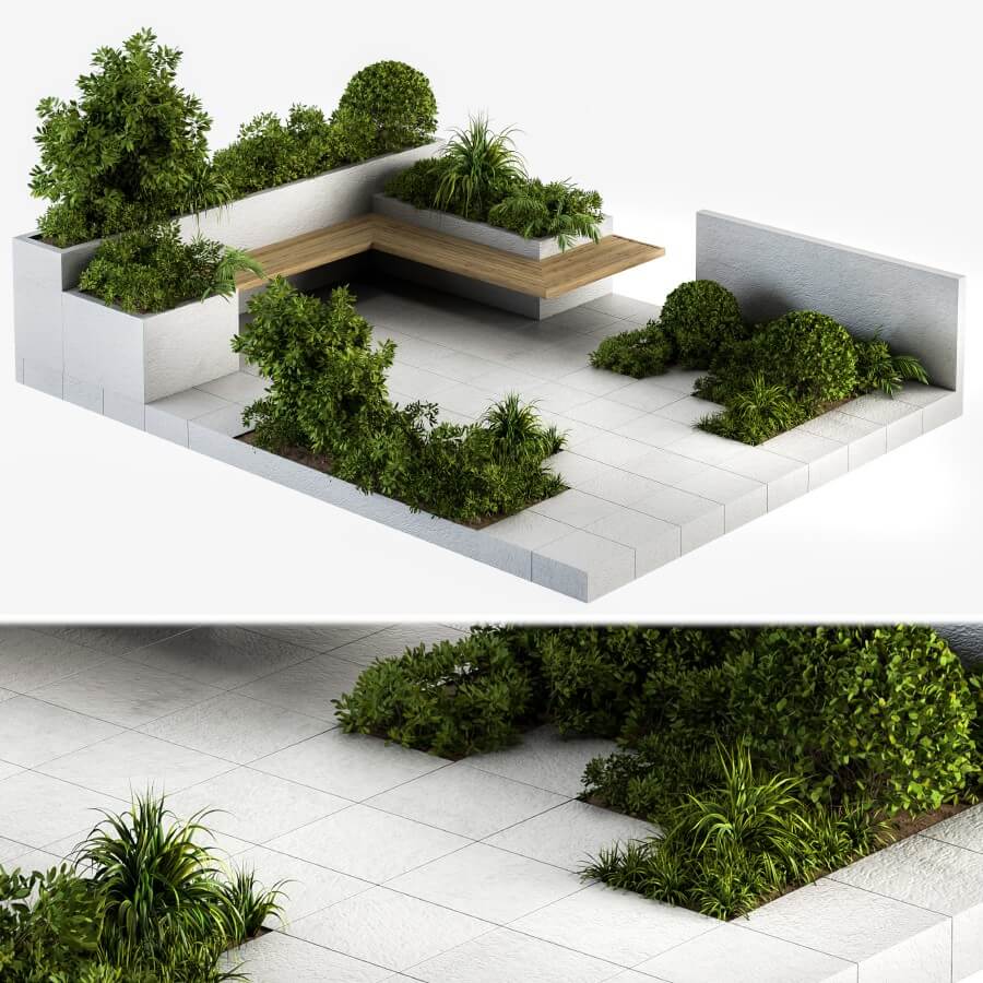 带长凳的绿植花坛 屋顶花园3D模型（OBJ,MAX）