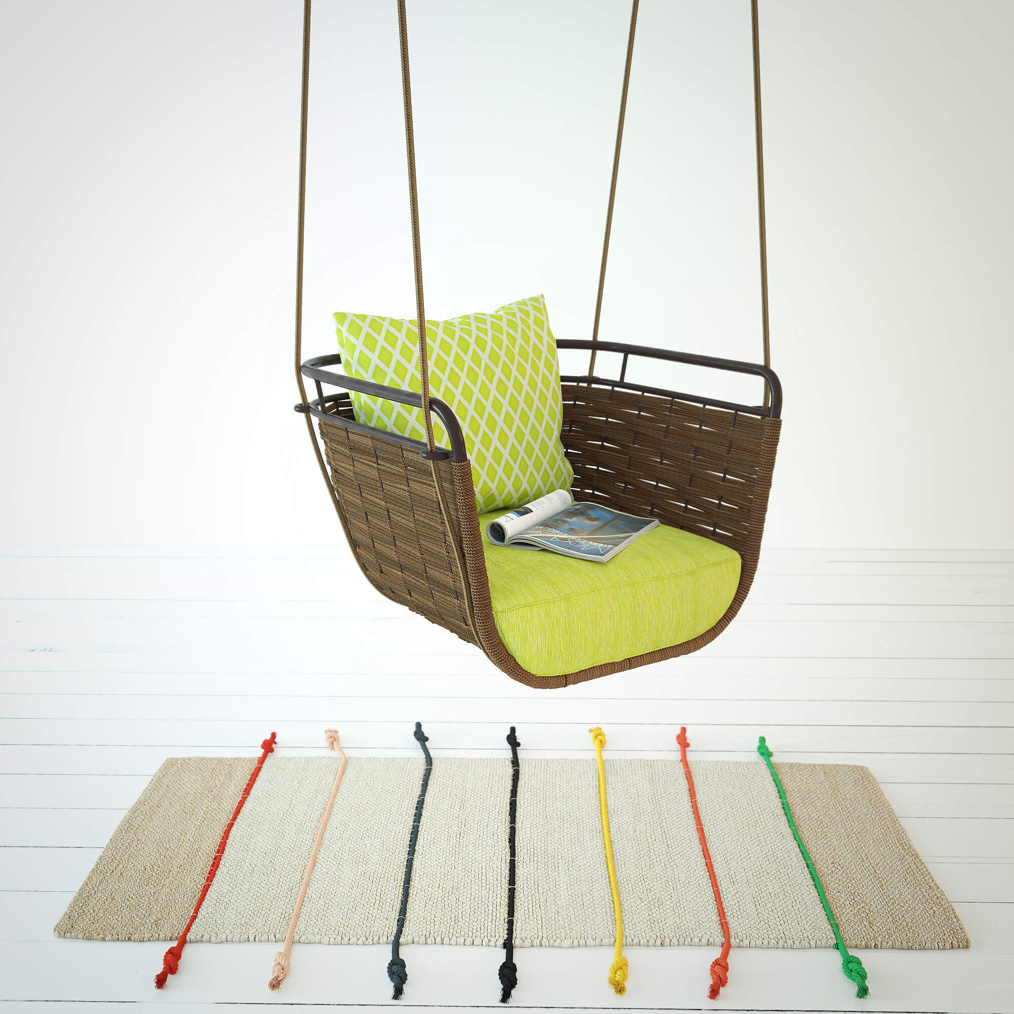 Portofino Roberti Rattan Greenfield秋千吊椅和 Ikea Tilst地毯3D模型（OBJ,MAX）